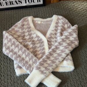 Aeropostale Houndstooth Cardigan - Cream and Brown